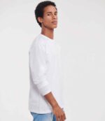 Russell Classic Long Sleeve T-Shirt in White, worn by a model