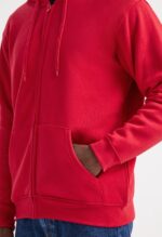 Uneek Classic Full Zip Hooded Sweatshirt in Red, front pocket