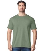 Gildan SoftStyle Adult T-Shirt in Heather Military Green, worn by a model