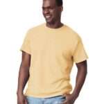 Gildan Ultra Cotton T-Shirt in Vegas Gold, worn by a model