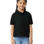 Gildan GD40B kids DryBlend jersey polo shirt in Black, worn by a child