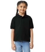 Gildan GD40B kids DryBlend jersey polo shirt in Black, worn by a child
