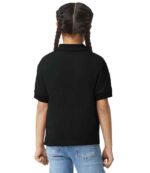 Gildan GD40B kids DryBlend jersey polo shirt in Black, worn by a child, back view