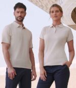 Henbury H475 Coolplus wicking piqué polo shirt in Natural, worn by two models