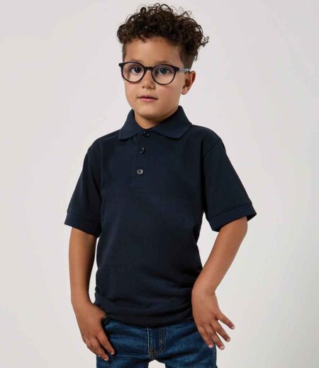 Kustom Kit K406 kids Klassic piqué polo shirt in Navy, worn by a child