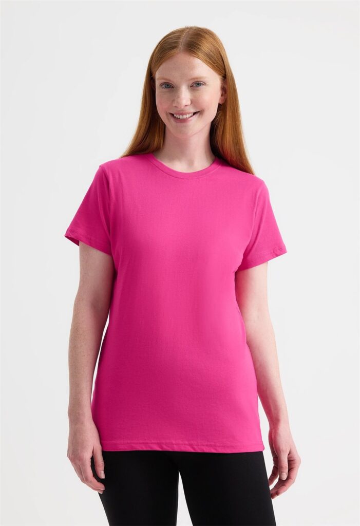 UC318 Uneek Ladies Classic T-Shirt – Hot Pink (model, front)