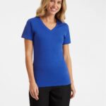 UC319 Uneek Ladies Classic V Neck T-Shirt – Royal Blue (model, front)