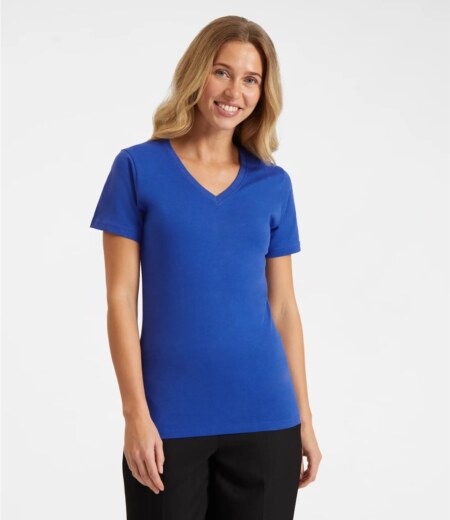 UC319 Uneek Ladies Classic V Neck T-Shirt – Royal Blue (model, front)